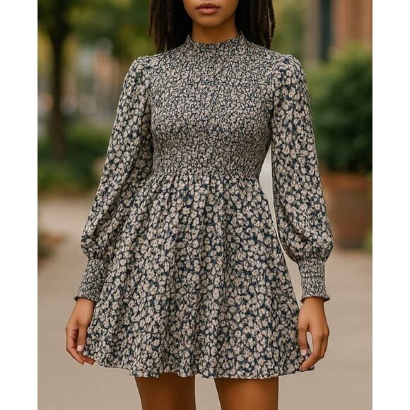 Lulus Floral Dress Smocked Short Sheer Long‎ Sleeve Sz S **Read Description** - Picture 1 of 6